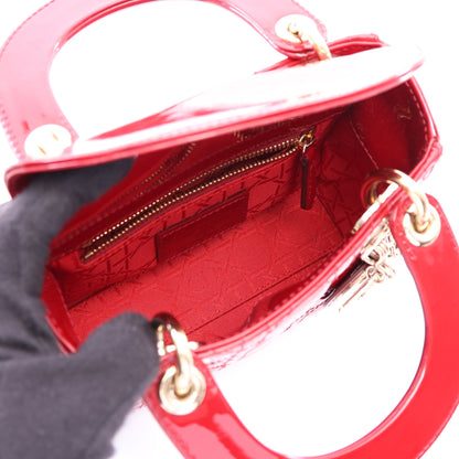 レディディオール ミニ カナージュ 2WAY ハンドバッグ エナメルレザー レッド クリスチャンディオール バッグ Christian Dior