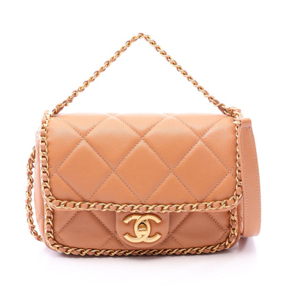 マトラッセ 2WAY チェーンショルダーバッグ ラムスキン ライトブラウン ゴールド金具 シャネル バッグ CHANEL