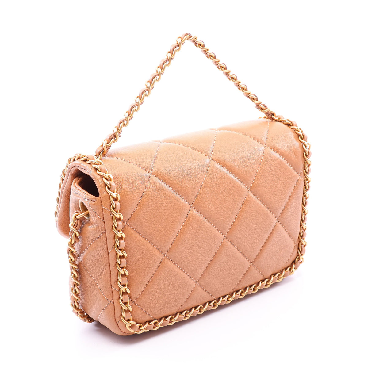マトラッセ 2WAY チェーンショルダーバッグ ラムスキン ライトブラウン ゴールド金具 シャネル バッグ CHANEL