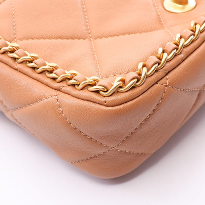 マトラッセ 2WAY チェーンショルダーバッグ ラムスキン ライトブラウン ゴールド金具 シャネル バッグ CHANEL