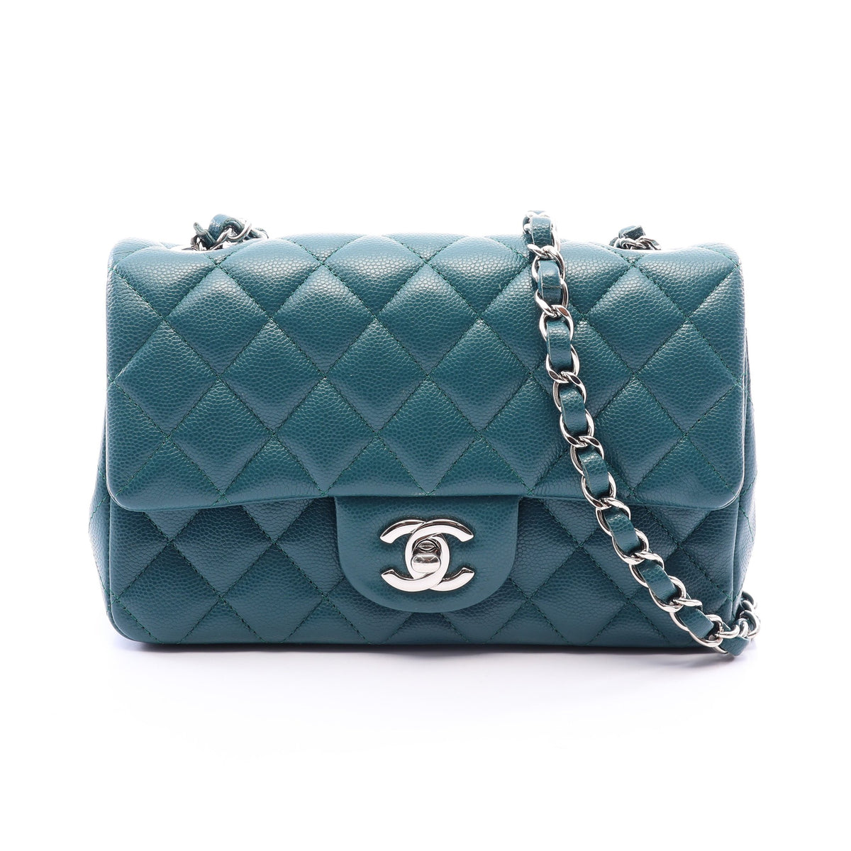 ミニマトラッセ20 チェーンショルダーバッグ キャビアスキン ブルーグリーン シルバー金具 シャネル バッグ CHANEL