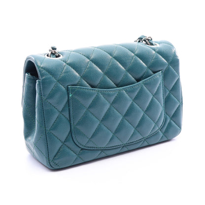 ミニマトラッセ20 チェーンショルダーバッグ キャビアスキン ブルーグリーン シルバー金具 シャネル バッグ CHANEL