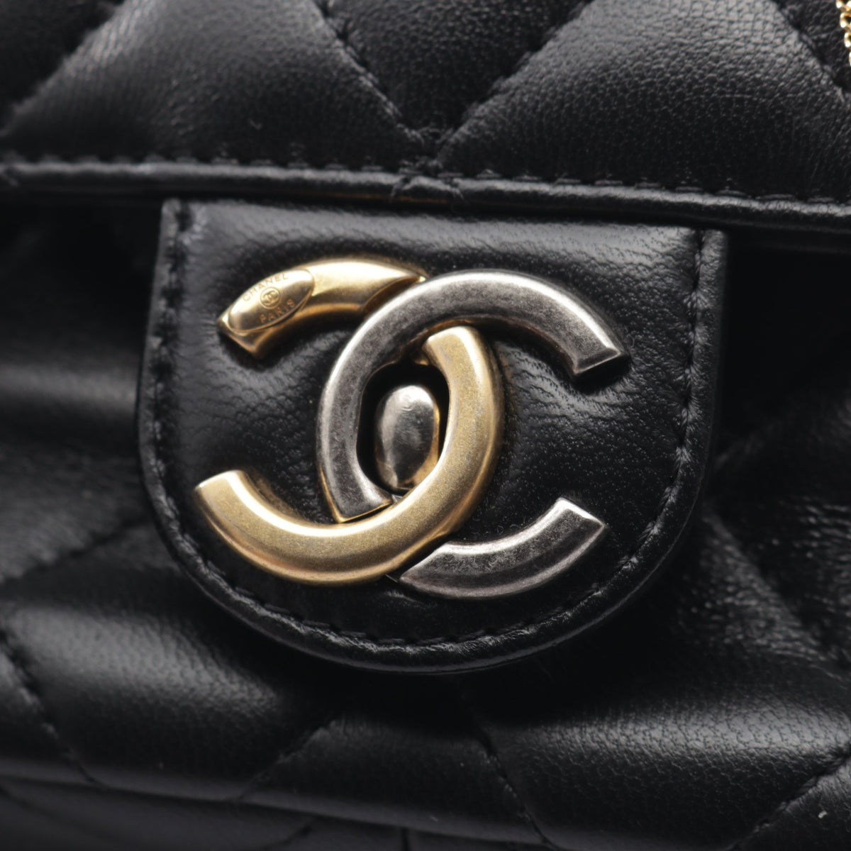 マトラッセ クリップココ コンビ金具 チェーンショルダーバッグ ラムスキン ブラック シャネル バッグ CHANEL