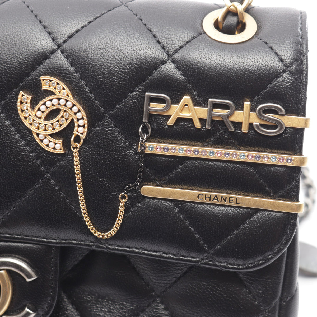 マトラッセ クリップココ コンビ金具 チェーンショルダーバッグ ラムスキン ブラック シャネル バッグ CHANEL