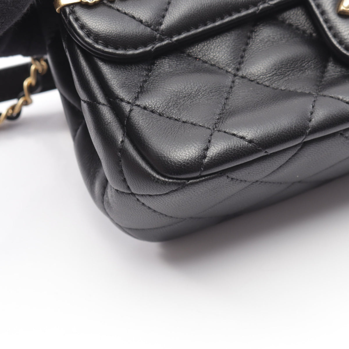 マトラッセ クリップココ コンビ金具 チェーンショルダーバッグ ラムスキン ブラック シャネル バッグ CHANEL