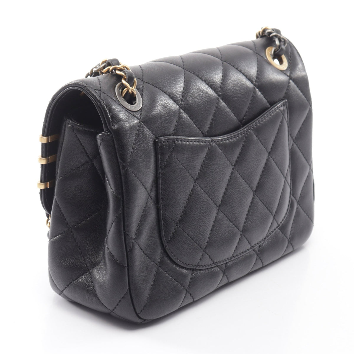 マトラッセ クリップココ コンビ金具 チェーンショルダーバッグ ラムスキン ブラック シャネル バッグ CHANEL