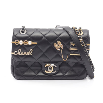マトラッセ クリップココ コンビ金具 チェーンショルダーバッグ ラムスキン ブラック シャネル バッグ CHANEL