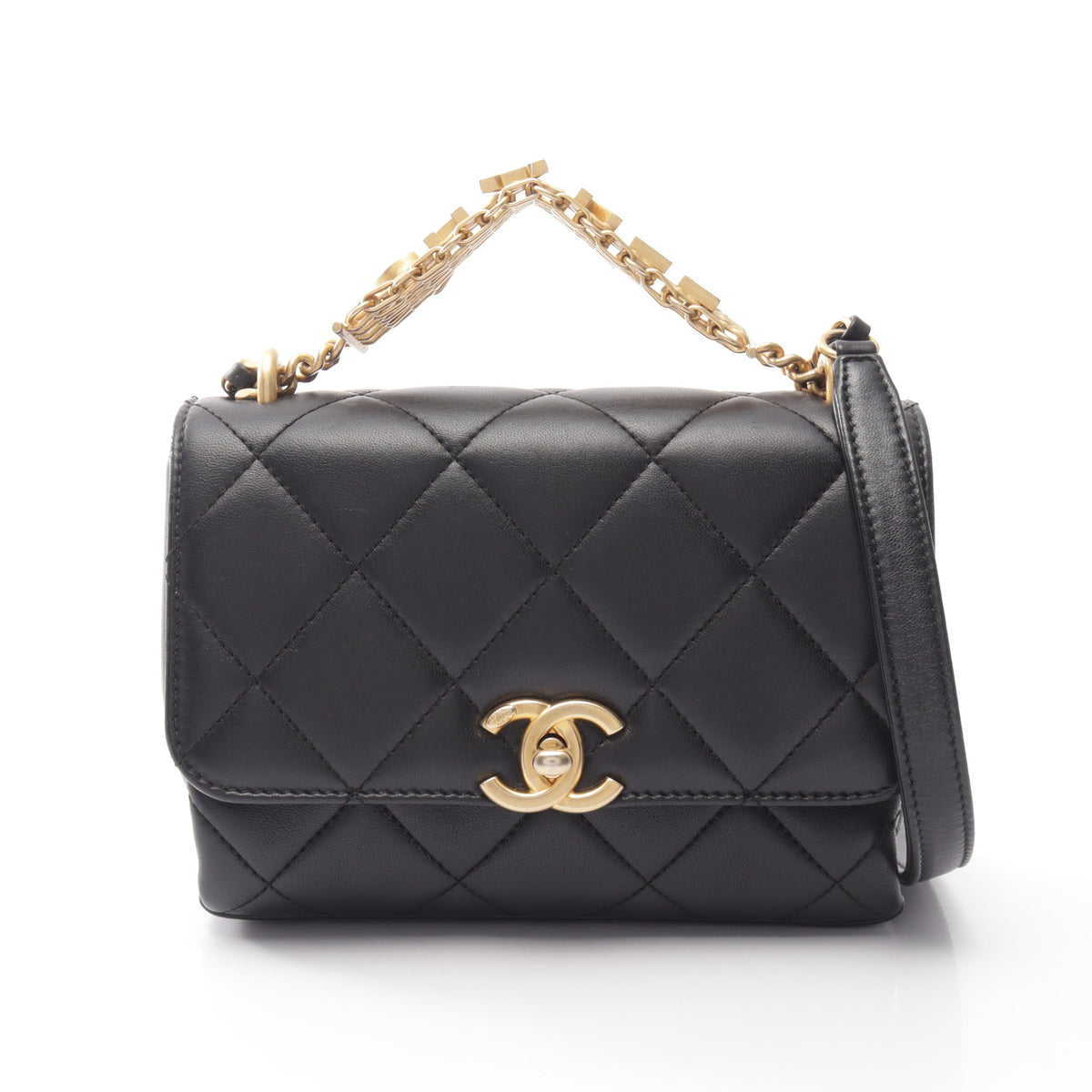 マトラッセ ミニフラップ 2WAY チェーンショルダーバッグ ラムスキン ブラック ゴールド金具 シャネル バッグ CHANEL