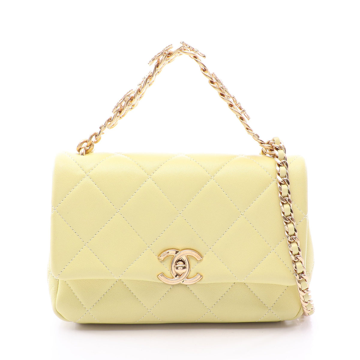 マトラッセ 2WAY チェーンショルダーバッグ ラムスキン ライトイエロー ゴールド金具 シャネル バッグ CHANEL