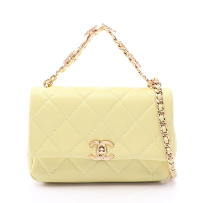 マトラッセ 2WAY チェーンショルダーバッグ ラムスキン ライトイエロー ゴールド金具 シャネル バッグ CHANEL