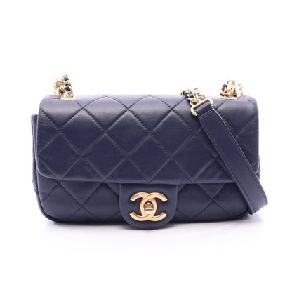 マトラッセ チェーンショルダーバッグ ラムスキン ネイビー ゴールド金具 シャネル バッグ CHANEL