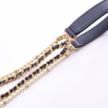 マトラッセ チェーンショルダーバッグ ラムスキン ネイビー ゴールド金具 シャネル バッグ CHANEL