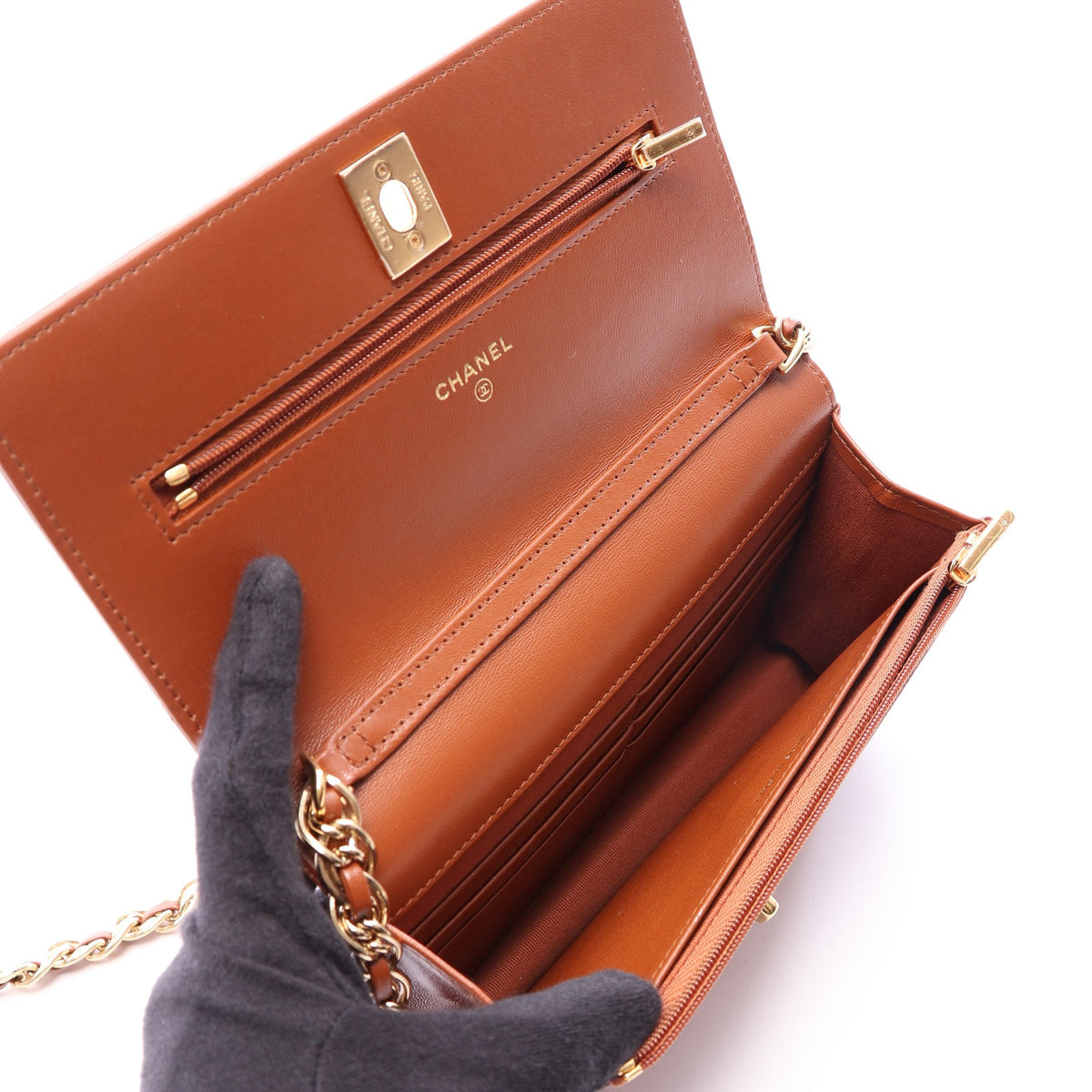 マトラッセ チェーンウォレット ラムスキン ブラウン ゴールド金具 シャネル バッグ CHANEL
