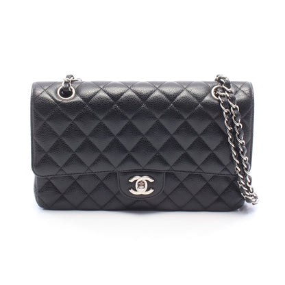 マトラッセ Wフラップ Wチェーンショルダーバッグ キャビアスキン ブラック シルバー金具 シャネル バッグ CHANEL