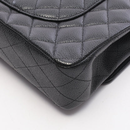 マトラッセ Wフラップ Wチェーンショルダーバッグ キャビアスキン ブラック シルバー金具 シャネル バッグ CHANEL