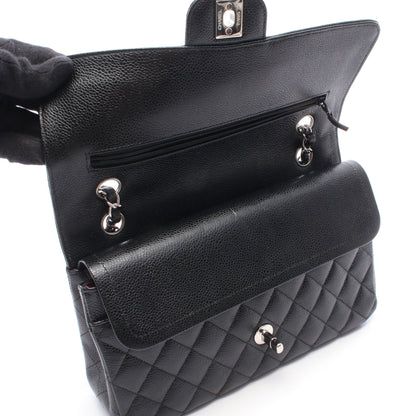 マトラッセ Wフラップ Wチェーンショルダーバッグ キャビアスキン ブラック シルバー金具 シャネル バッグ CHANEL