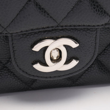 マトラッセ Wフラップ Wチェーンショルダーバッグ キャビアスキン ブラック シルバー金具 シャネル バッグ CHANEL