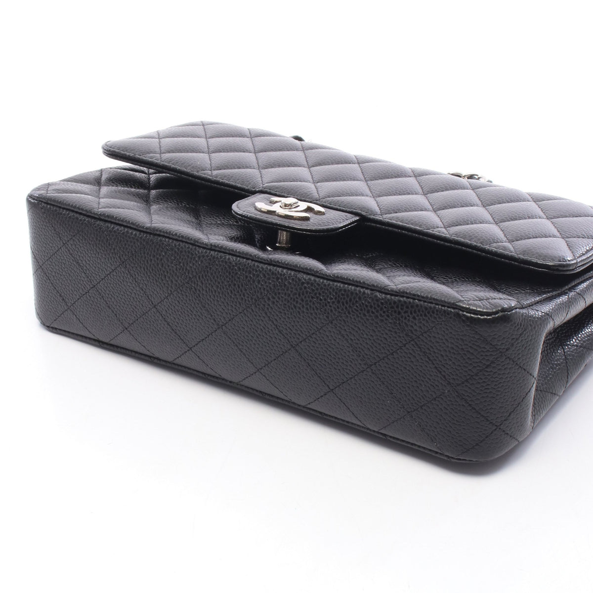 マトラッセ Wフラップ Wチェーンショルダーバッグ キャビアスキン ブラック シルバー金具 シャネル バッグ CHANEL