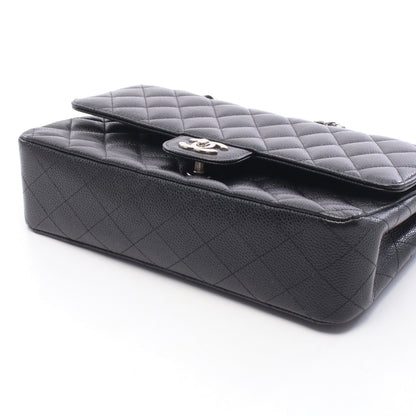 マトラッセ Wフラップ Wチェーンショルダーバッグ キャビアスキン ブラック シルバー金具 シャネル バッグ CHANEL