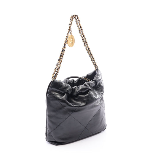 CHANEL 22 ミニ 2WAY チェーンショルダーバッグ レザー ブラック ゴールド金具 シャネル