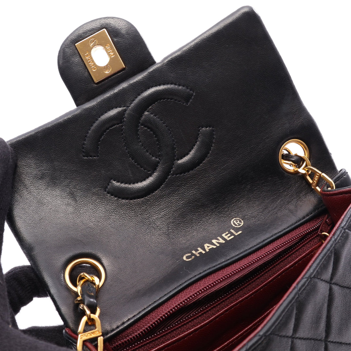 ミニマトラッセ チェーンショルダーバッグ ラムスキン ブラック ゴールド金具 シャネル バッグ CHANEL