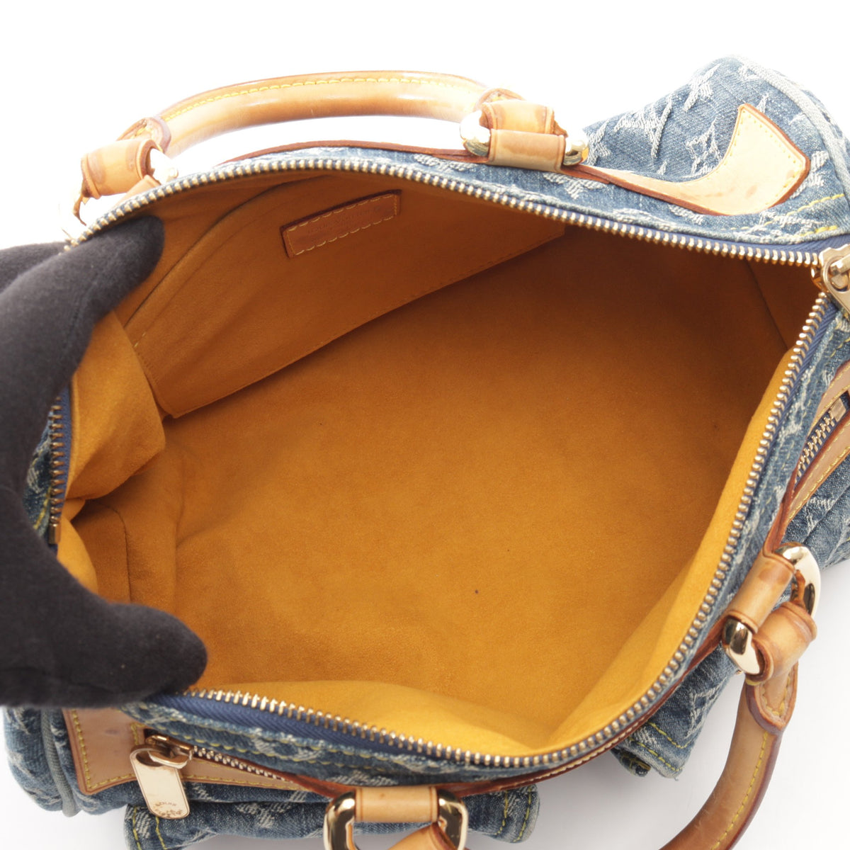 ネオスピーディ モノグラムデニム ハンドバッグ デニム レザー ブルー ルイヴィトン バッグ LOUIS VUITTON