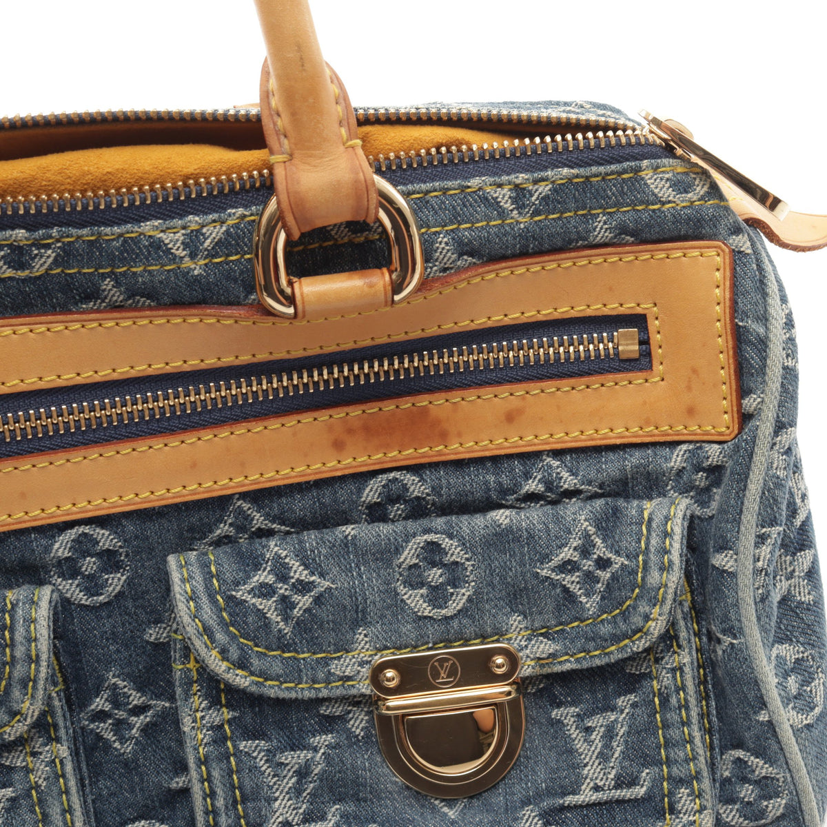 ネオスピーディ モノグラムデニム ハンドバッグ デニム レザー ブルー ルイヴィトン バッグ LOUIS VUITTON