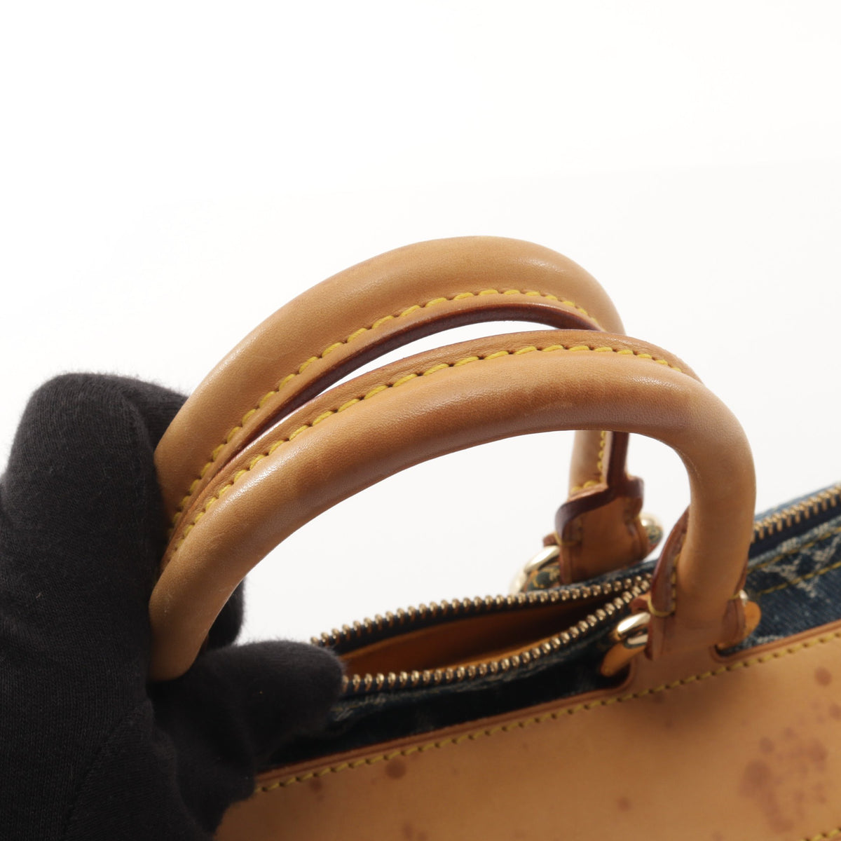 ネオスピーディ モノグラムデニム ハンドバッグ デニム レザー ブルー ルイヴィトン バッグ LOUIS VUITTON