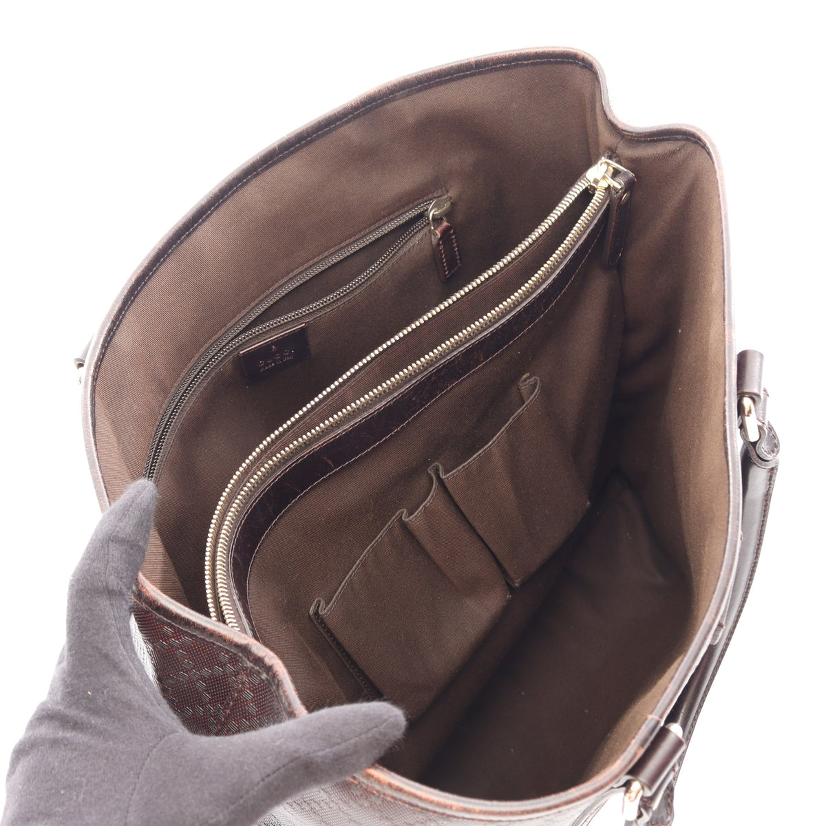 ディアマンテ ハンドバッグ トートバッグ PVC レザー ダークブラウン グッチ バッグ GUCCI