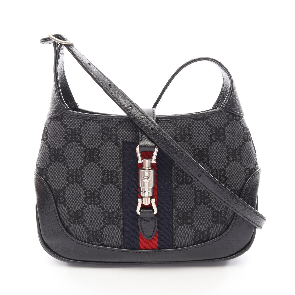 BALENCIAGA × GUCCI ザ ハッカープロジェクト ジャッキー 2WAY ショルダーバッグ キャンバス レザー ブラック バレンシアガ バッグ BALENCIAGA