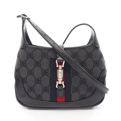 BALENCIAGA × GUCCI ザ ハッカープロジェクト ジャッキー 2WAY ショルダーバッグ キャンバス レザー ブラック バレンシアガ バッグ BALENCIAGA