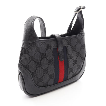 BALENCIAGA × GUCCI ザ ハッカープロジェクト ジャッキー 2WAY ショルダーバッグ キャンバス レザー ブラック バレンシアガ バッグ BALENCIAGA