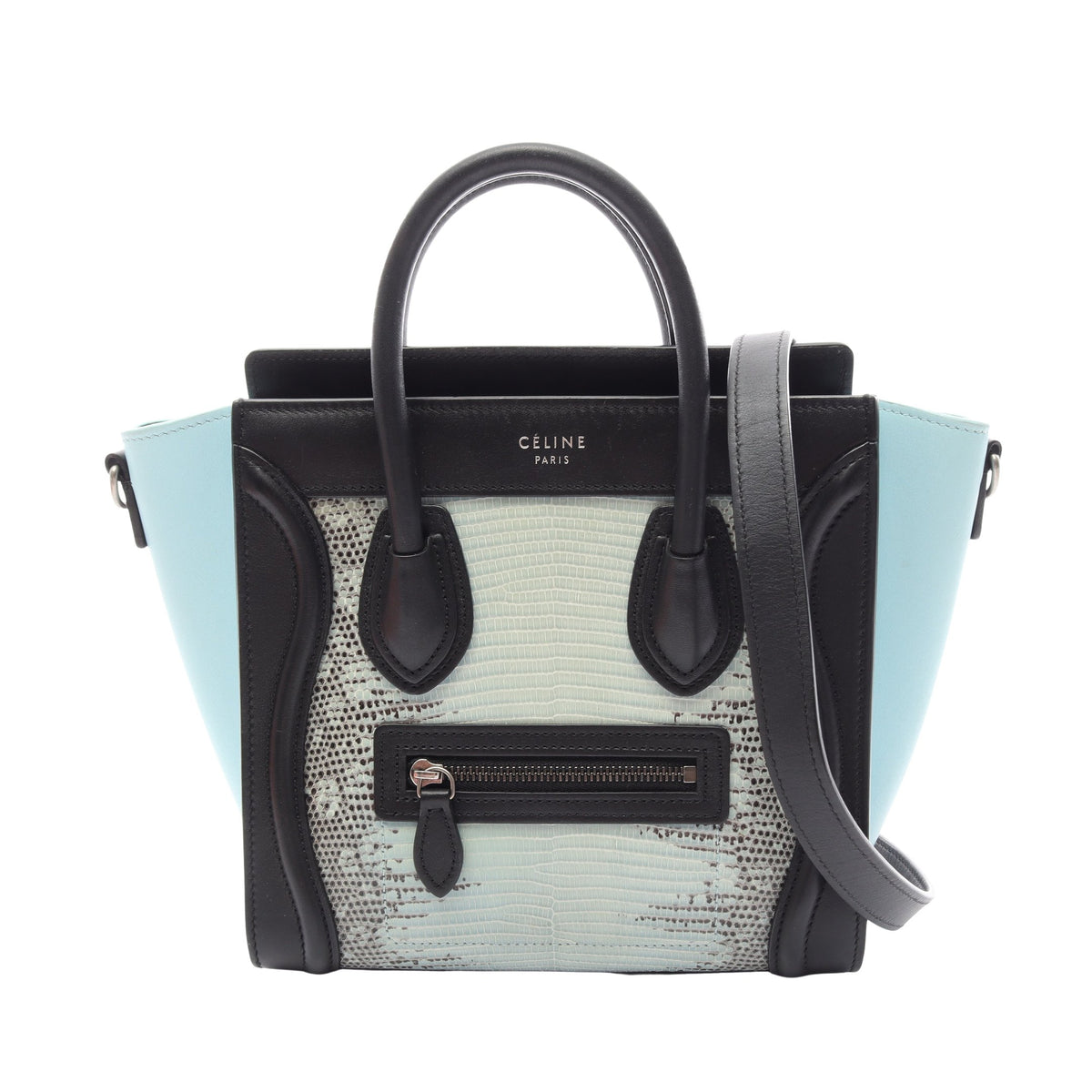 ラゲージ ナノショッパー 2WAY ハンドバッグ レザー パイソン ライトブルー ブラック セリーヌ バッグ CELINE