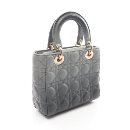 レディディオール スモール カナージュ ハンドバッグ レザー グレー ダークグレー クリスチャンディオール バッグ Christian Dior