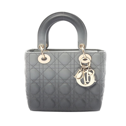 レディディオール スモール カナージュ ハンドバッグ レザー グレー ダークグレー クリスチャンディオール バッグ Christian Dior
