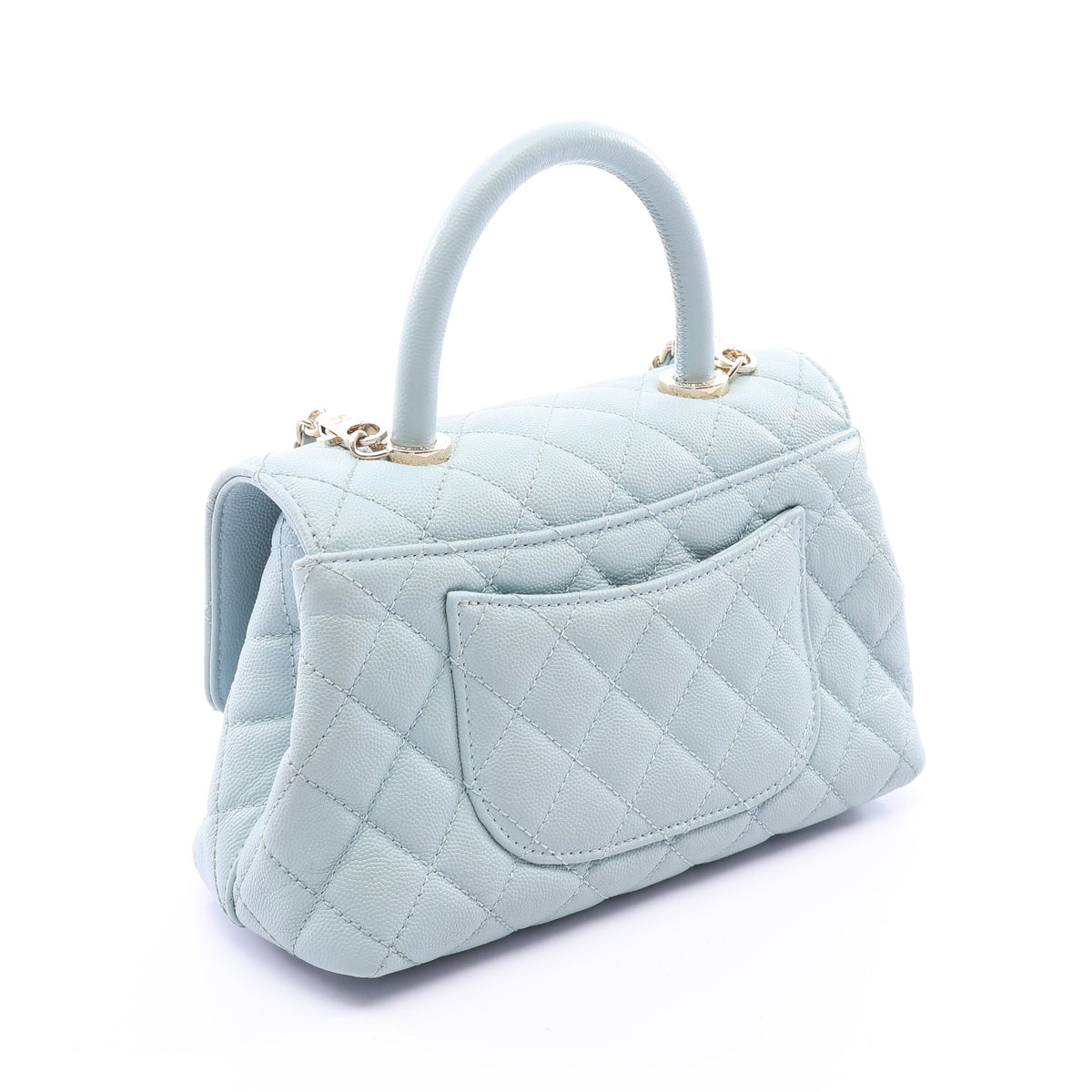 ココハンドル フラップ マトラッセ 2WAY ハンドバッグ キャビアスキン ライトブルー ゴールド金具 シャネル バッグ CHANEL