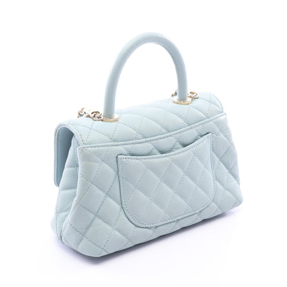 ココハンドル フラップ マトラッセ 2WAY ハンドバッグ キャビアスキン ライトブルー ゴールド金具 シャネル バッグ CHANEL