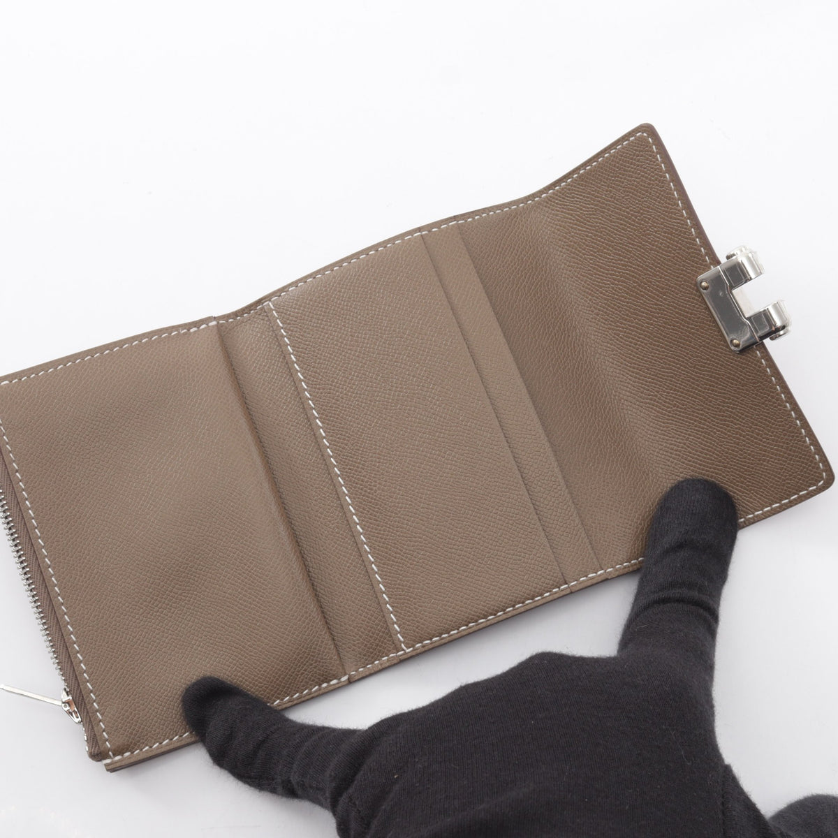 シャルニエール コンパクト エトゥープ 三つ折り財布 ヴォーマダム グレーブラウン シルバー金具 K刻印 エルメス 財布・小物 HERMES