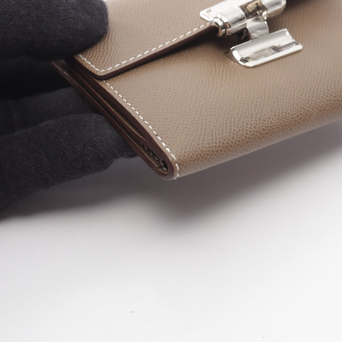 シャルニエール コンパクト エトゥープ 三つ折り財布 ヴォーマダム グレーブラウン シルバー金具 K刻印 エルメス 財布・小物 HERMES