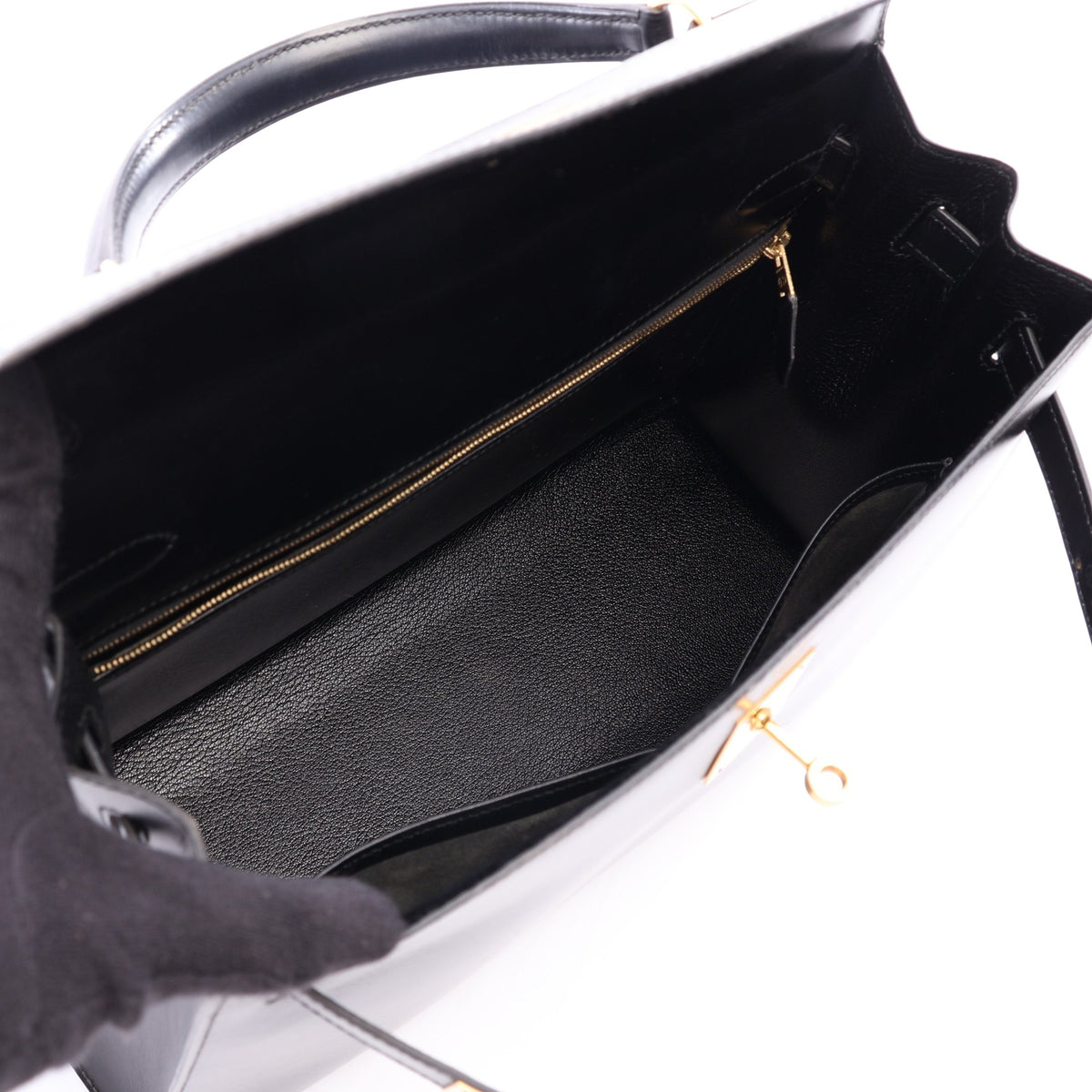 ケリー32 外縫い 2WAY ハンドバッグ ボックスカーフ ブラック ゴールド金具 ○X刻印 エルメス バッグ HERMES