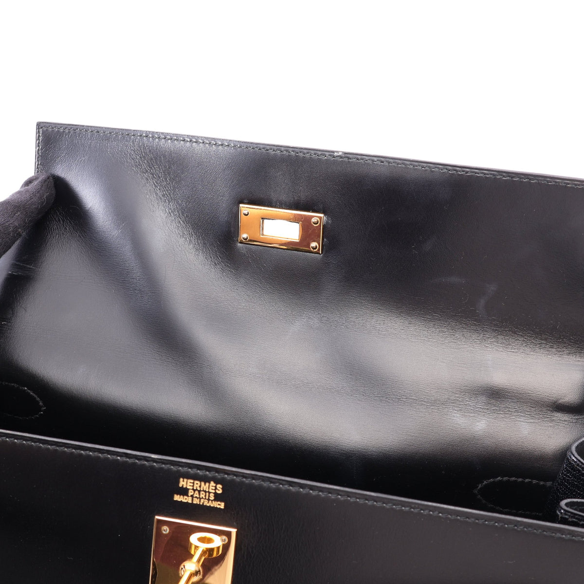 ケリー32 外縫い 2WAY ハンドバッグ ボックスカーフ ブラック ゴールド金具 ○X刻印 エルメス バッグ HERMES