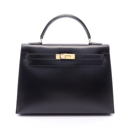 ケリー32 外縫い 2WAY ハンドバッグ ボックスカーフ ブラック ゴールド金具 ○X刻印 エルメス バッグ HERMES