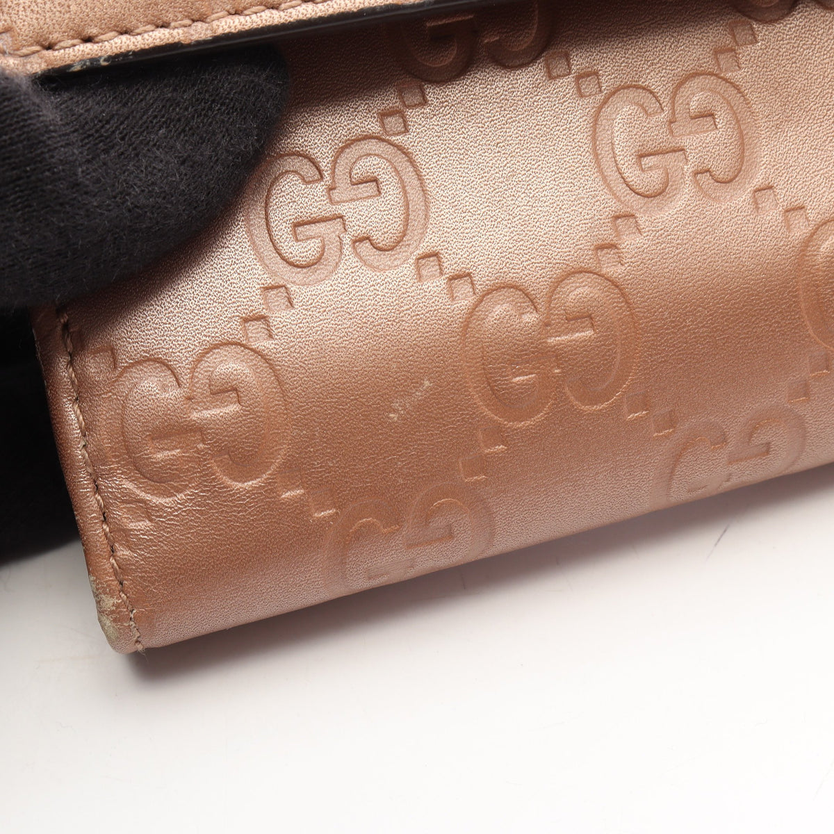 グッチシマ ラブリーハート 二つ折り長財布 Wホック財布 レザー ピンクベージュ グッチ 財布・小物 GUCCI