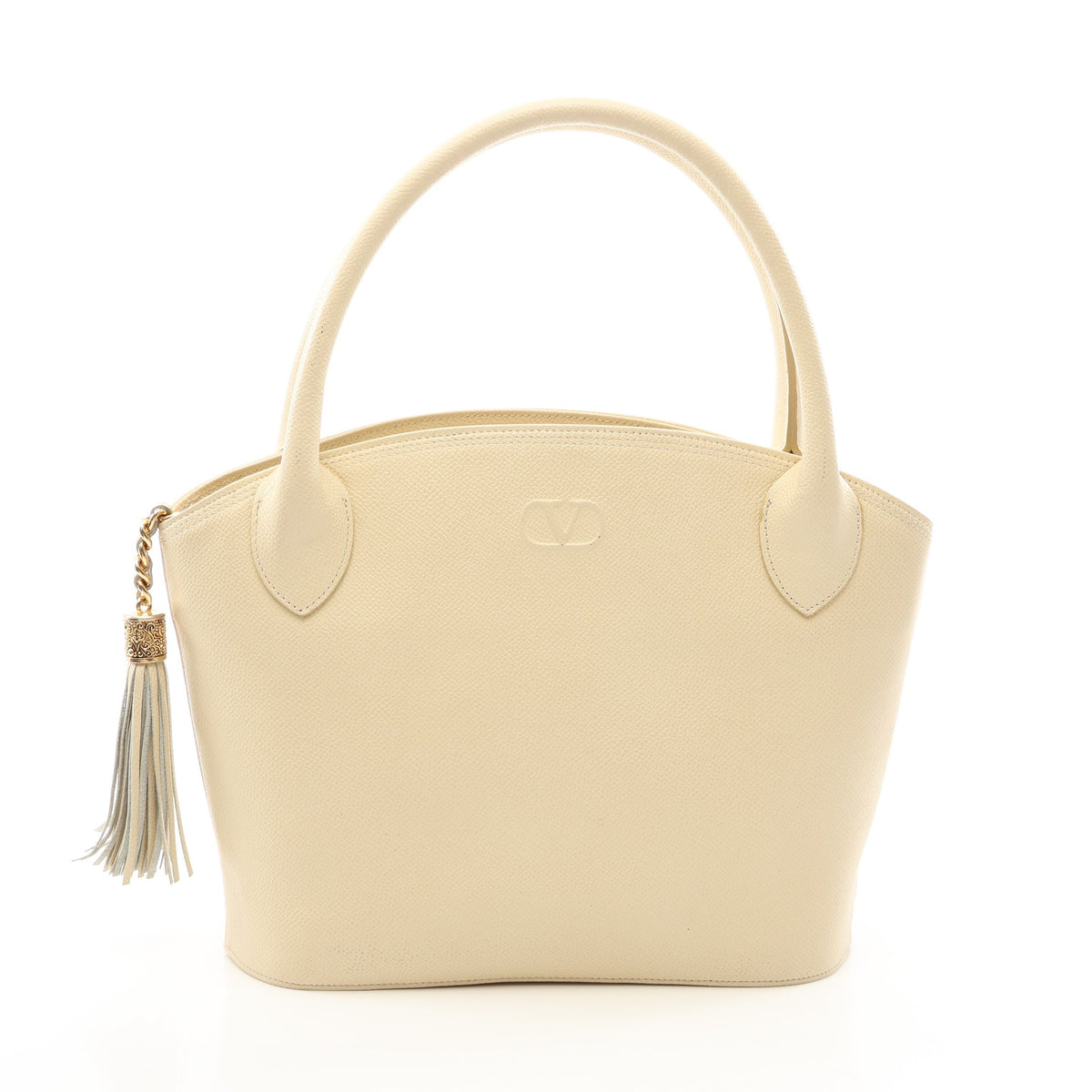 タッセル Vロゴ ハンドバッグ レザー アイボリー ヴァレンティノ バッグ VALENTINO