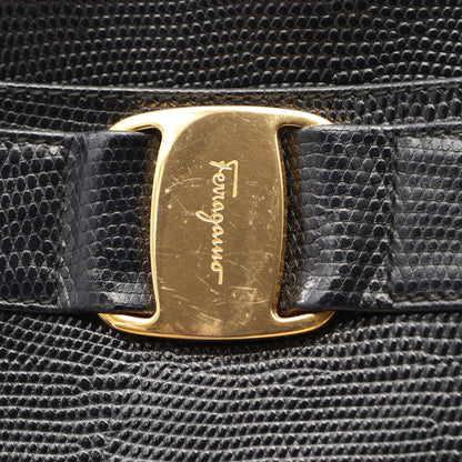 ヴァラ リザード型押し ショルダーバッグ レザー ブラック サルヴァトーレフェラガモ バッグ Salvatore Ferragamo