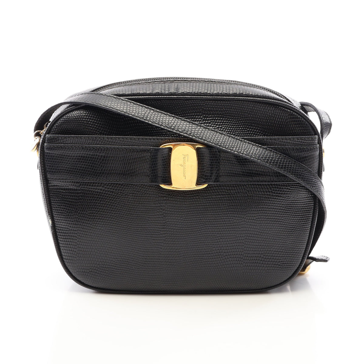 ヴァラ リザード型押し ショルダーバッグ レザー ブラック サルヴァトーレフェラガモ バッグ Salvatore Ferragamo