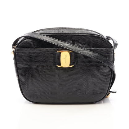 ヴァラ リザード型押し ショルダーバッグ レザー ブラック サルヴァトーレフェラガモ バッグ Salvatore Ferragamo