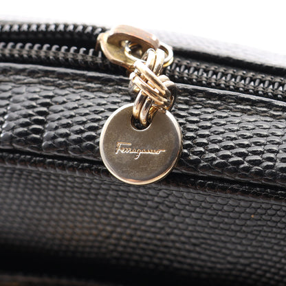 ヴァラ リザード型押し ショルダーバッグ レザー ブラック サルヴァトーレフェラガモ バッグ Salvatore Ferragamo