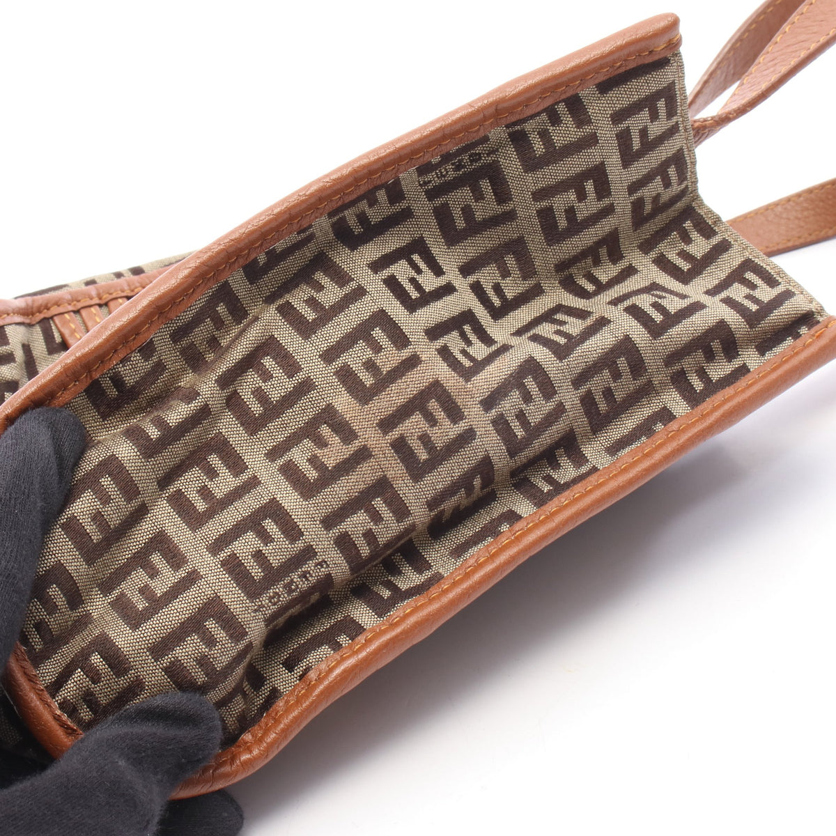 ズッキーノ ハンドバッグ キャンバス レザー ベージュ ブラウン フェンディ バッグ FENDI