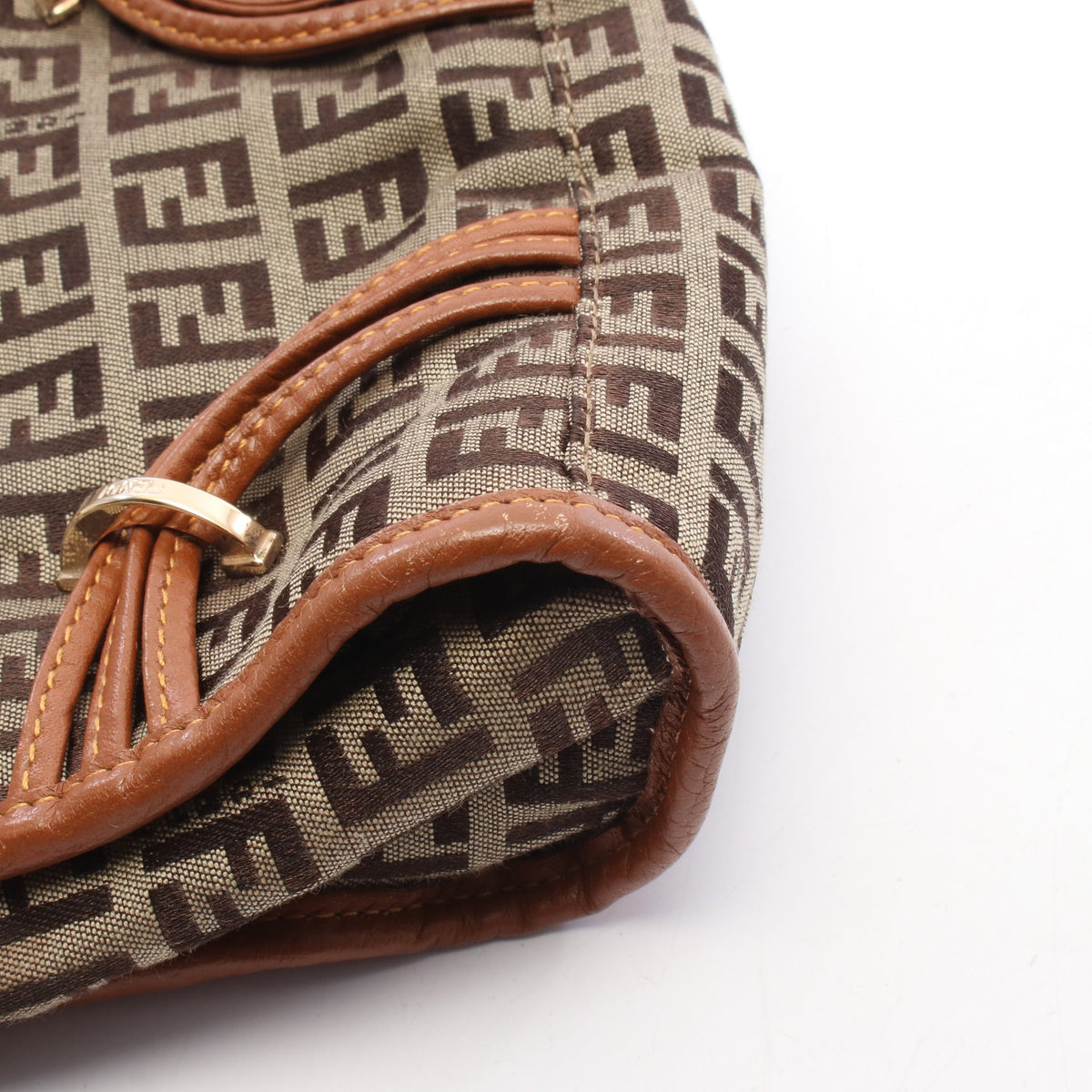 ズッキーノ ハンドバッグ キャンバス レザー ベージュ ブラウン フェンディ バッグ FENDI